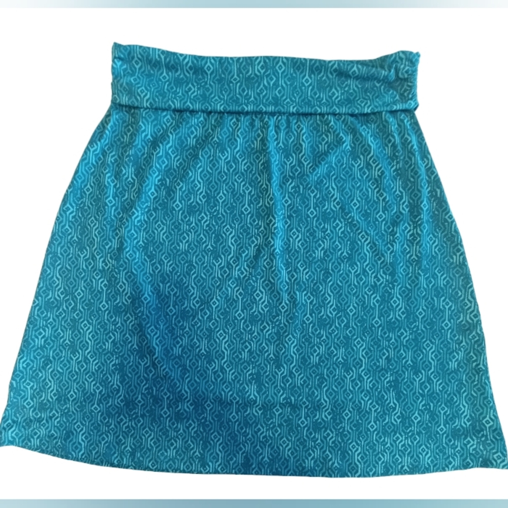 Eddie Bauer Women's Stretch Pull-on Active Skirt Womens Lg Teal Blue Geo Pattern - Picture 2 of 10